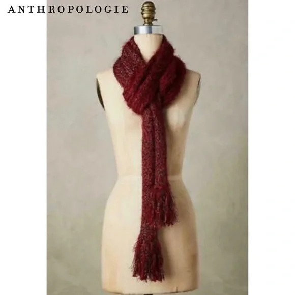 Anthropologie TinselKnit Scarf- Wine Merry Red - Picture 1 of 10